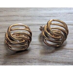 Vintage Signed HMN Twisted Gold Tone Clip On Earrings Excellent